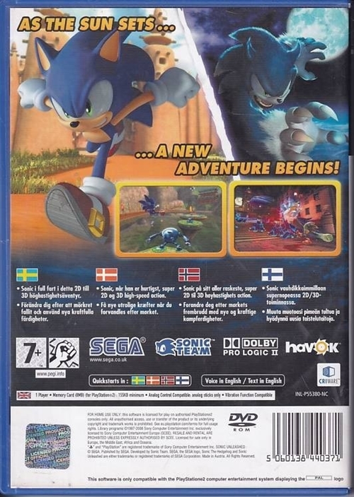 Sonic Unleashed - PS2 (B Grade) (Used) 